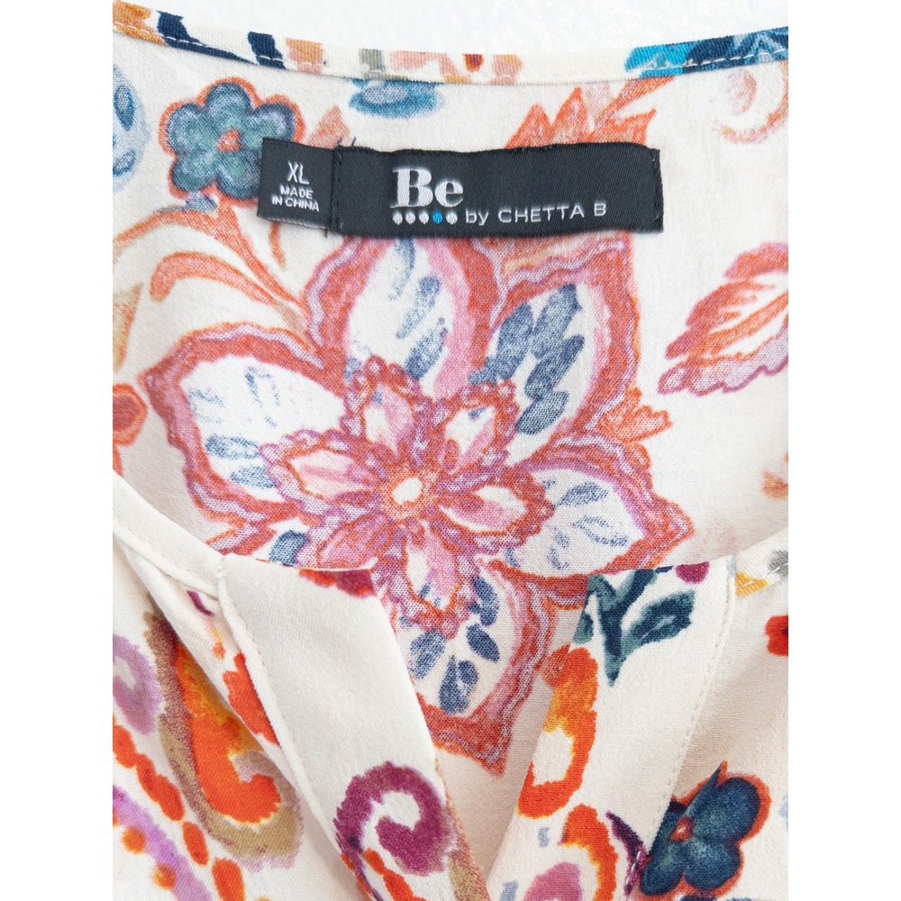 Be by Chetta B Dress Womens XL Multicolor Short Sleeve Artistic Floral Boho - Picture 7 of 9
